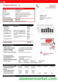 Spain E.ON electricity business utility bill template in Word and PDF formats